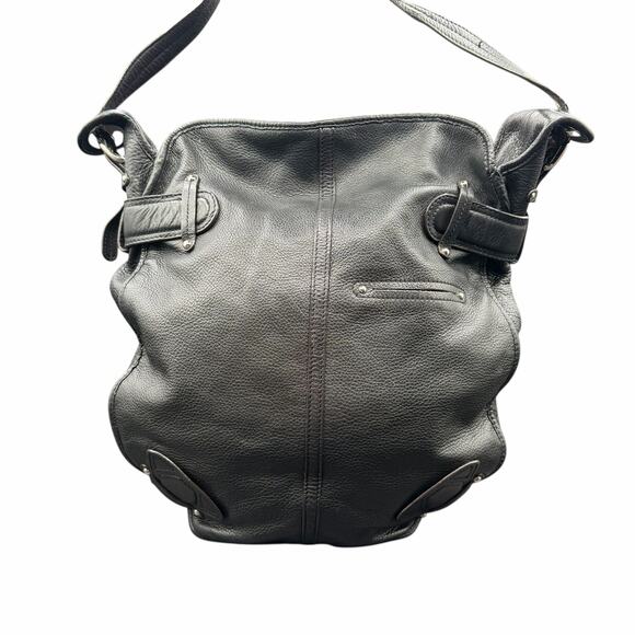 B Makowsky Black Pebbled Leather Hobo Shoulder Bag Slouchy Belted Style - Picture 3 of 13